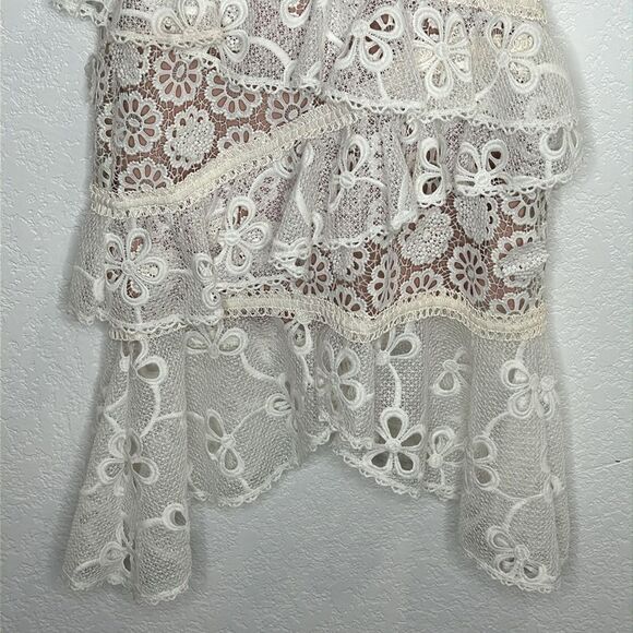 NWT Alexis Arleigh White Ruffle Guptiere Lace Dress XS - Picture 9 of 16